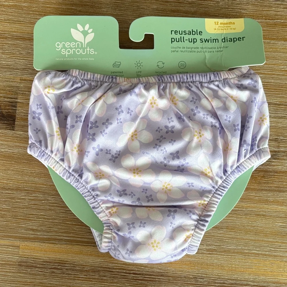 Reusable Pull-Up Swim Diaper - Lavender Blossom Floral 12 mo